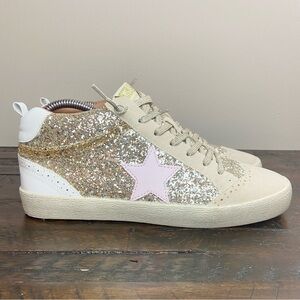 Mi.iM DAISY LACE-UP GOLD GLITTER SUEDE MID STAR SNEAKERS PINK STAR SIZE 9